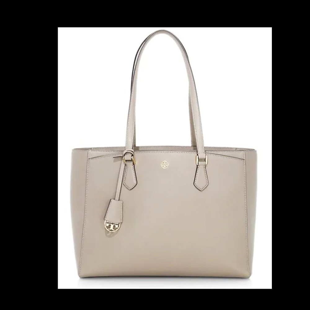 Tory Burch Small Robinson Saffiano Leather Tote - Gray Heron